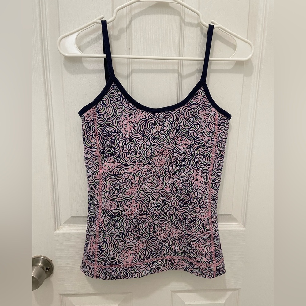 Lilly Pulitzer Fitted Workout Tank with Built in Bra Navy, Pink, White | Small